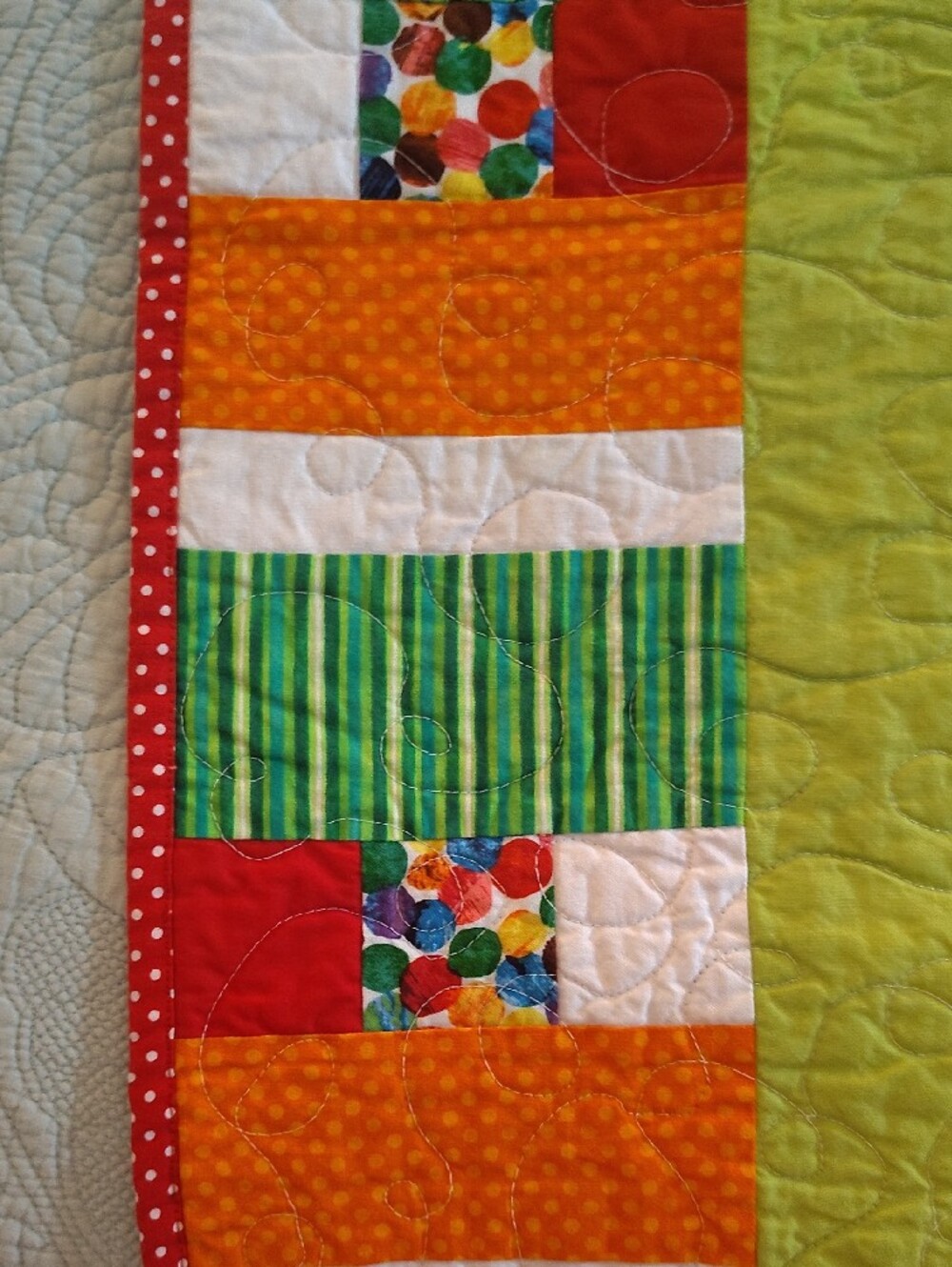 Children's Frog/Turtle Handmade Patchwork Quilt - Green & Blue - Picture 7 of 11